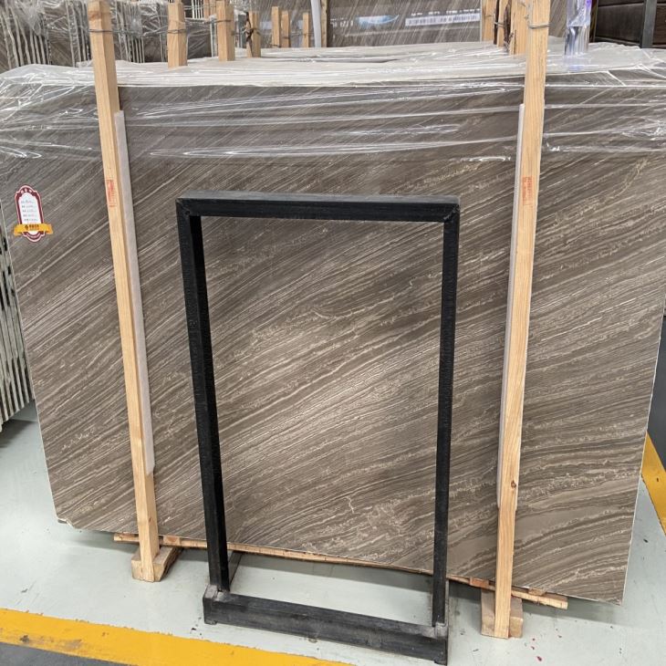 Wooden Brown polished marble slab photo
